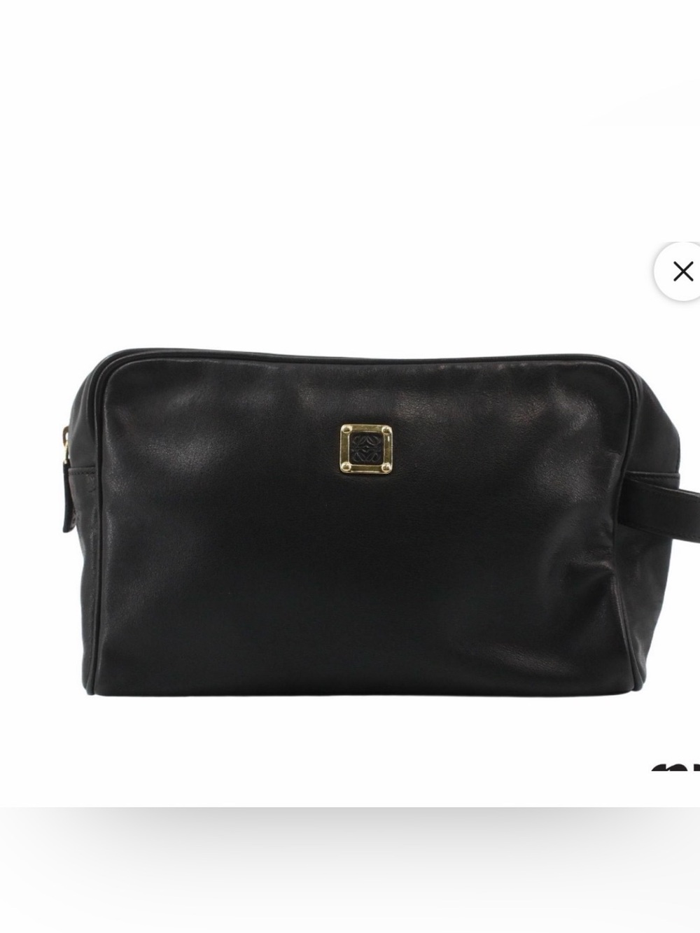 Loewe Vintage Black Leather Men's Toiletry Pouch with Gold-Tone Zip